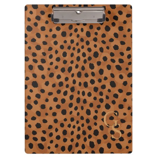 Schickes braunes Cheetah-Druck-Monogramm Klemmbrett (Vorderseite)