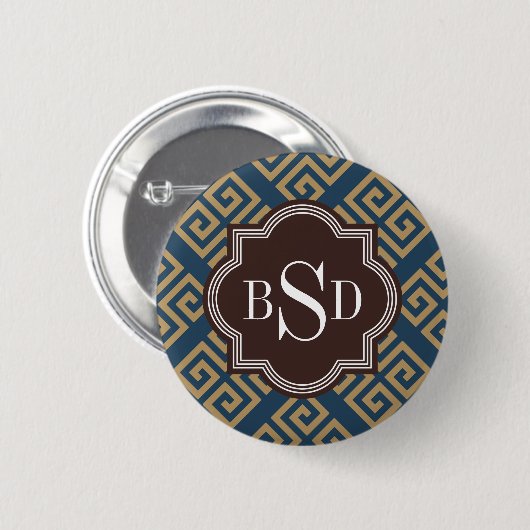 Schickes braunes griechisches geometrisches button (Vorne & Hinten)