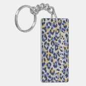 Schickes buntes blaues gelbes Geparddruckmonogramm Schlüsselanhänger (Vorderseite links)