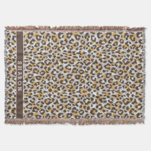 Schickes buntes braunes GoldGepard-Druckmonogramm Decke