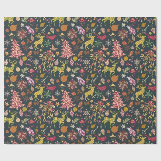 Schickes buntes festliches Patchwork-Blumendamast Geschenkpapier (Flach)