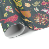 Schickes buntes festliches Patchwork-Blumendamast Geschenkpapier (Rolleneckpunkt)