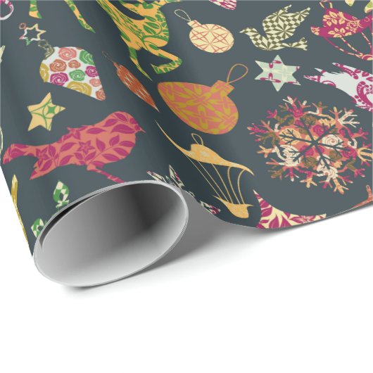 Schickes buntes festliches Patchwork-Blumendamast Geschenkpapier (Rolleneckpunkt)