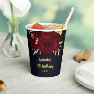 Schickes Burgund und Gold Navy Pappbecher