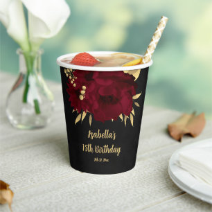 Schickes Burgund und Gold schwarz Pappbecher