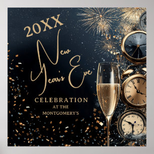 Schickes Champagner- und Uhren-Silvesterparty Poster