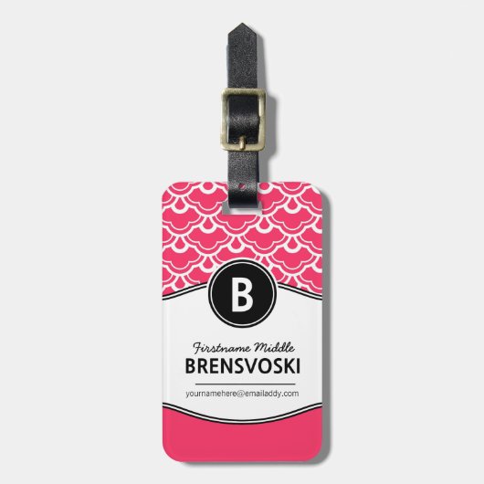 Schickes Damen-Pink-Monogramm personifiziert Gepäckanhänger (Vorderseite vertikal)