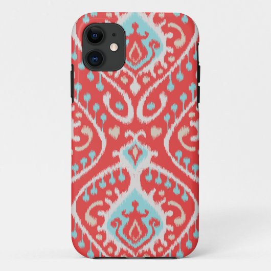 Schickes elegantes Rot und Türkis Stammes- ikat Case-Mate iPhone Hülle (Rückseite)