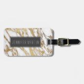 Schickes elegantes Weiß und Goldmarmormuster Gepäckanhänger (Vorderseite horizontal)