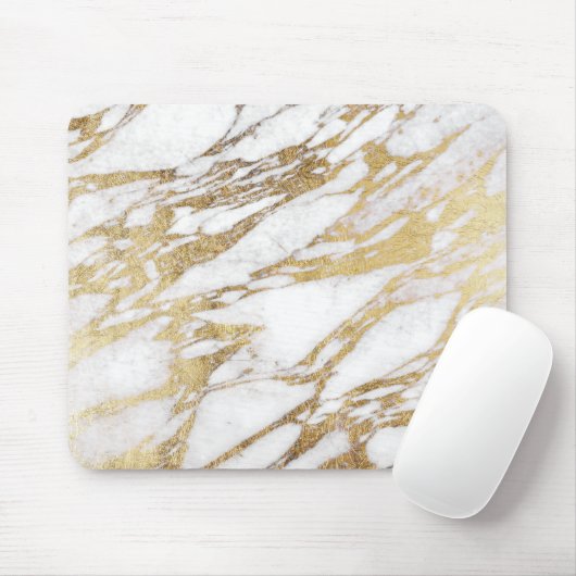 Schickes elegantes Weiß und Goldmarmormuster Mousepad (Mit Mouse)