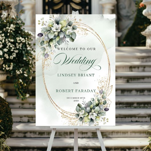 Schickes Eukalyptus-Gold-Willkommens-Hochzeitsschi Poster