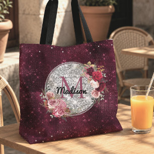Schickes falsches Silber Glitter Burgunder Blumenm Tasche