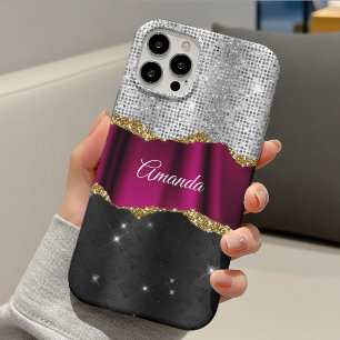 Schickes falsches Silber Glitter Fuchsia schwarzes Case-Mate iPhone Hülle