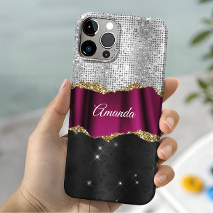 Schickes falsches Silber Glitter rosa schwarzes Mo iPhone 16 Pro Hülle
