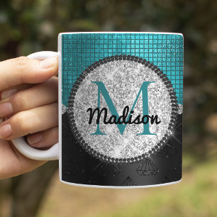 Schickes falsches Silber-Glitter Türkis-Schwarzes Kaffeetasse