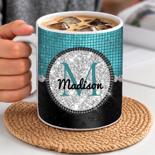 Schickes falsches Silber-Glitter Türkis-Schwarzes  Kaffeetasse