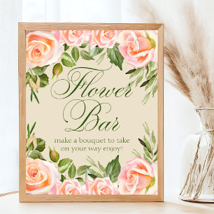 Schickes Florales Brautparty-Blumenbar-Schild Poster