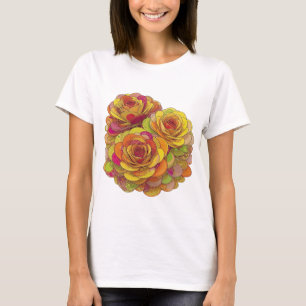 Schickes Gelb THREE ROSES Maßdesign T-Shirt