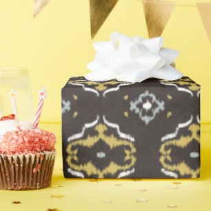 Schickes gelbes Braun ikat Stammes- Muster Geschenkpapier