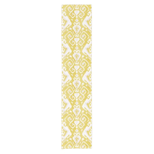 Schickes gelbes und graues Damast ikat Stammes- Kurzer Tischläufer (Vorderseite)