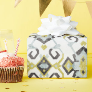 Schickes gelbes und graues ikat Stammes- Muster Geschenkpapier
