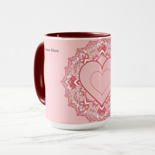 Schickes geometrisches Herz-Mandala personalisiert Tasse (Vorderseite Links)