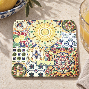 Schickes geometrisches mediterranes oranges Fliese Steinuntersetzer