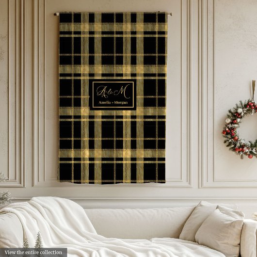 Schickes geometrisches schwarzes goldenes Monogram Fleecedecke