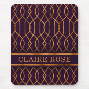 Schickes geometrisches violett-goldenes Gittermust Mousepad