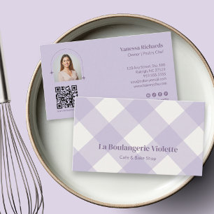 Schickes Gingham Lila Bäckerei QR-Foto  Visitenkarte
