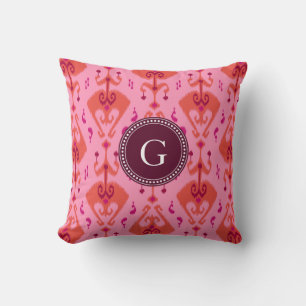 Schickes girly rosa ikat Stammes- Mustermonogramm Kissen
