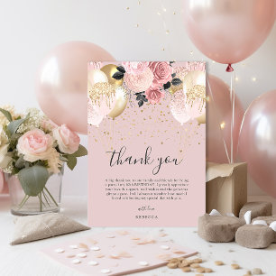 Schickes, girly rosa und goldenes Geburtstags- Dankeskarte