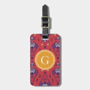 Schickes girly rotes ikat Stammes- Mustermonogramm Gepäckanhänger