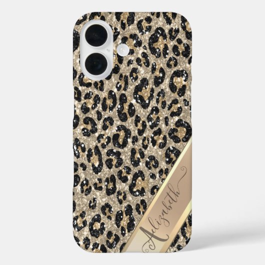 Schickes Glitter-Leoparden-Muster-Monogramm Case-Mate iPhone Hülle (Rückseite)
