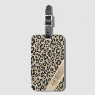 Schickes Glitter-Leoparden-Muster-Monogramm Gepäckanhänger