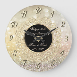 Schickes Gold  Bokeh 50. Hochzeitstag Große Wanduhr