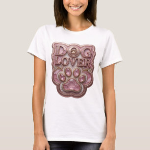Schickes Gold DOG LOVER 3D-Text Kunst T-Shirt
