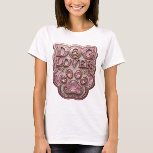 Schickes Gold DOG LOVER 3D-Text Kunst T-Shirt (Vorderseite)