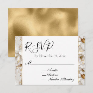 Schickes Gold Glamour Weiße Lotusblumen RSVP Begleitkarte