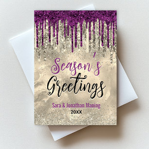 Schickes Gold-Rosa-Glitzer-Tropfen Weihnachten Neu Postkarte