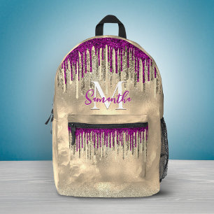 Schickes Gold und heiße rosa Tropfen Monogramm Bedruckter Rucksack