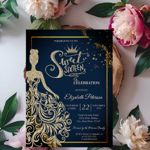 Schickes goldenes Glitterkleid, Tiara Navyblau Swe Einladung