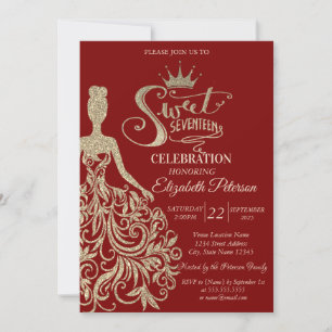 Schickes goldenes Glitterkleid, Tiara roter süßer Einladung