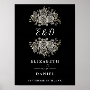 Schickes gotisches florales Monogramm-Hochzeitssch Poster