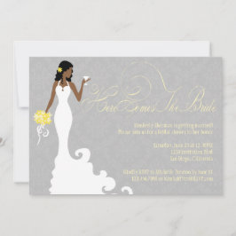 Schickes graues Gelb hier kommt die Braut-Dusche Einladung