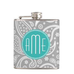 Schickes graues Paisley-mit Blumenmuster u. blaues Flachmann