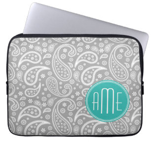 Schickes graues Paisley-mit Blumenmuster u. blaues Laptopschutzhülle