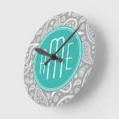 Schickes graues Paisley-mit Blumenmuster u. blaues Runde Wanduhr (Winkel)