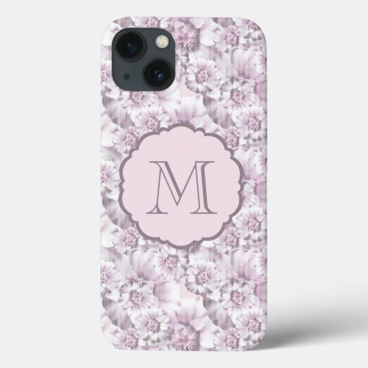 Schickes graues und rosa Blumenmuster-Monogramm Case-Mate iPhone Hülle (Rückseite)