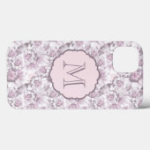 Schickes graues und rosa Blumenmuster-Monogramm Case-Mate iPhone Hülle (Rückseite (Horizontal))
